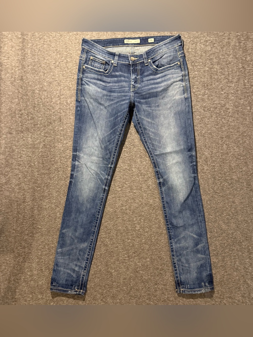 BKE Payton Skinny Jeans Womens 31L (fit 32x33) blue Distressed Mid Rise Stretch